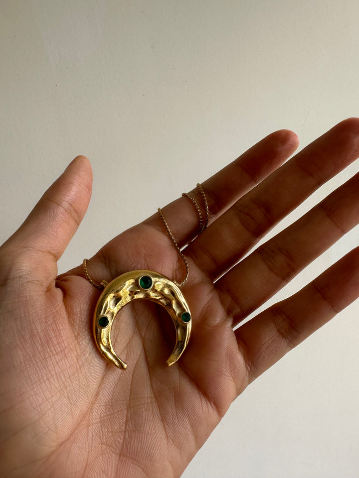 Gold crust moon necklace