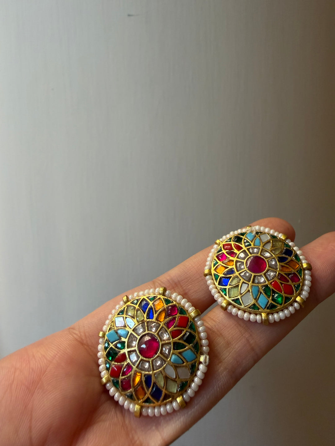 Chakra jadau stud earrings