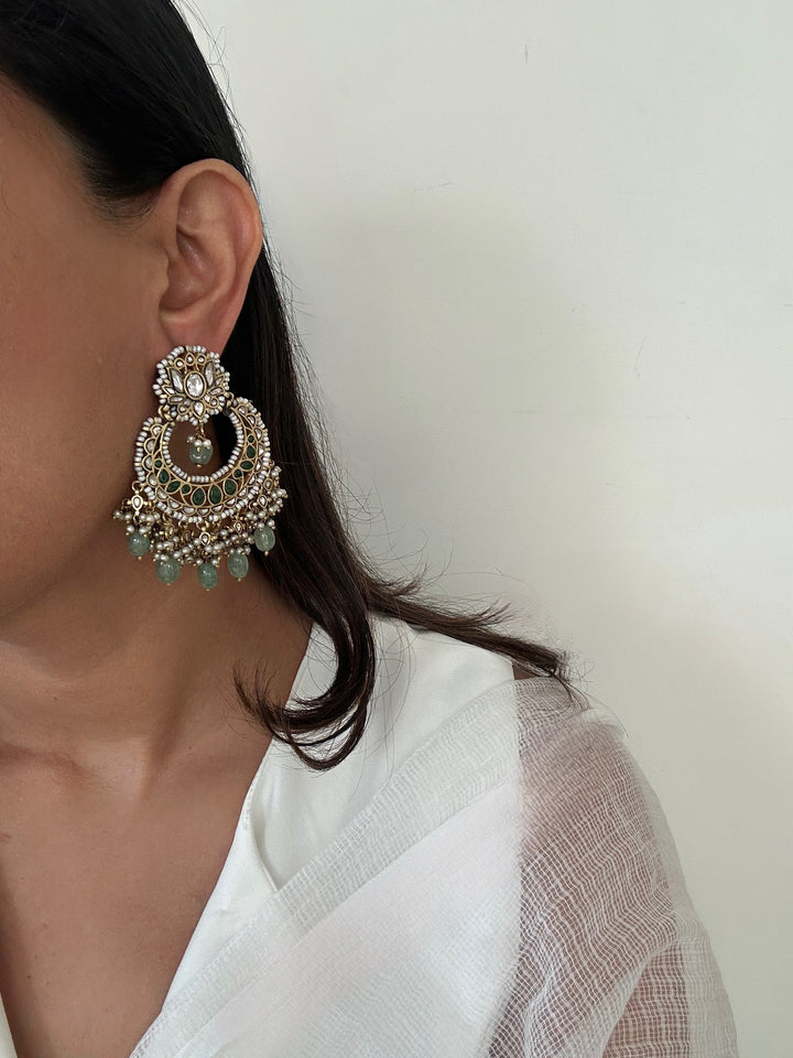 Green lotus chandbaali earrings