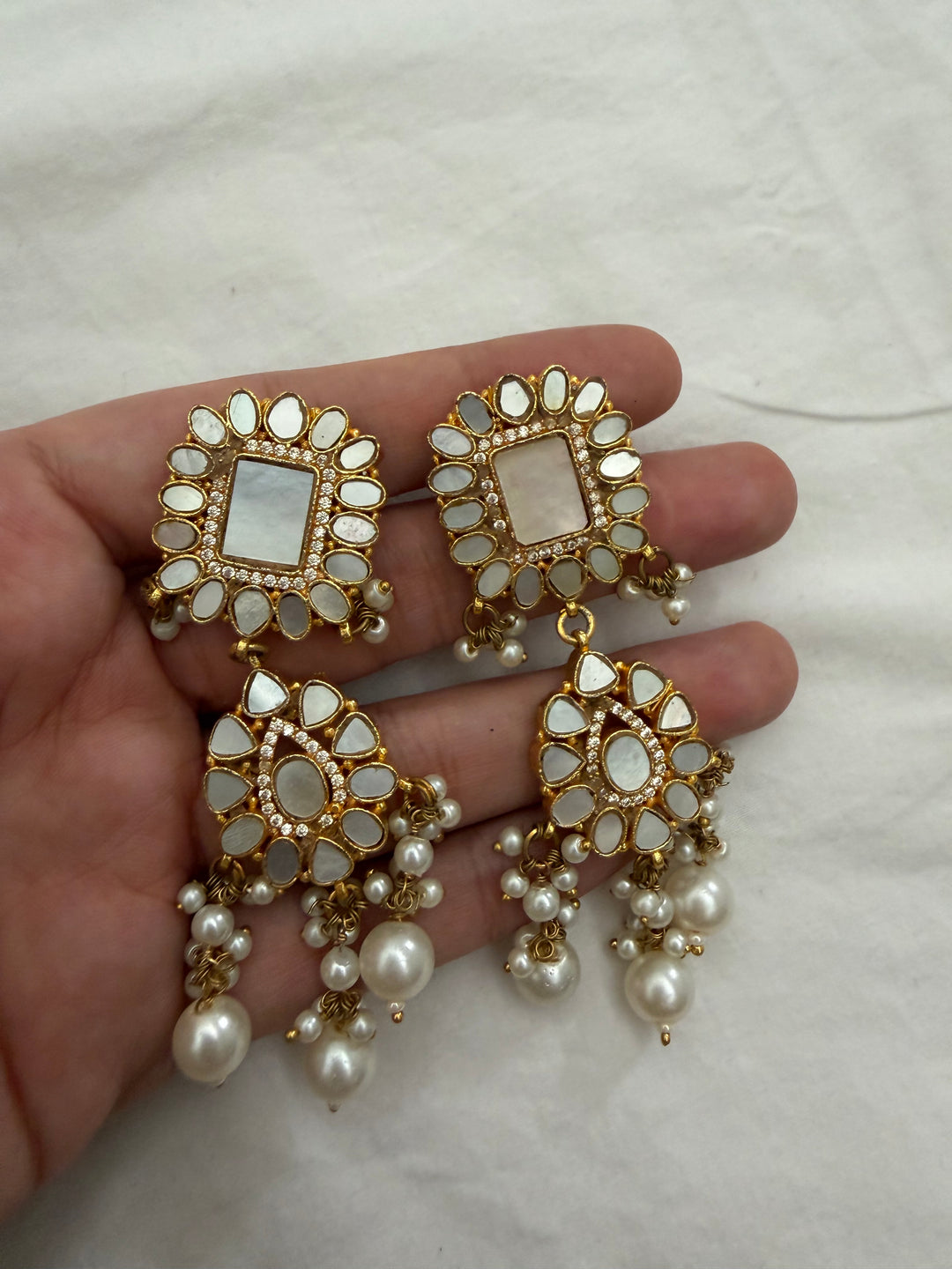 Milky long earrings