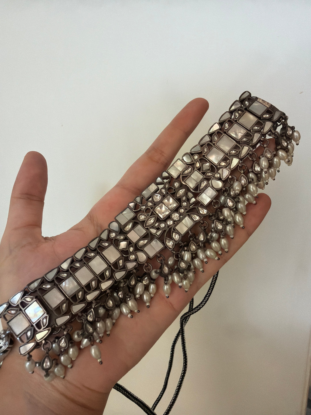 Charcoal mop necklace