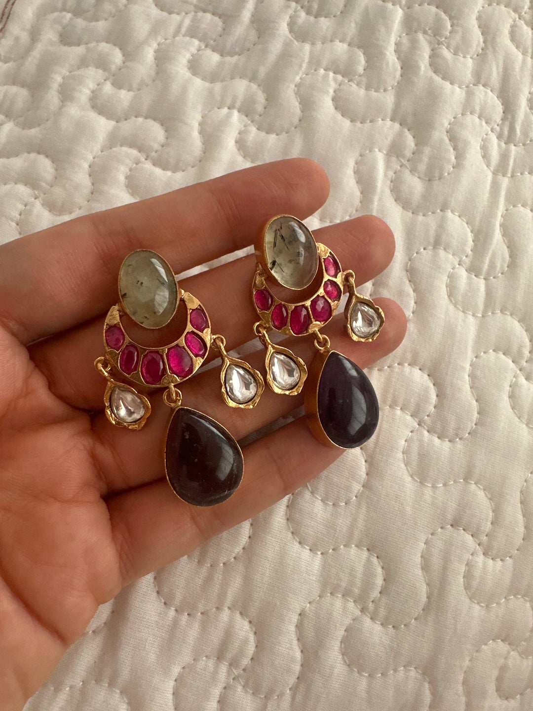 Prehnite chand earrings