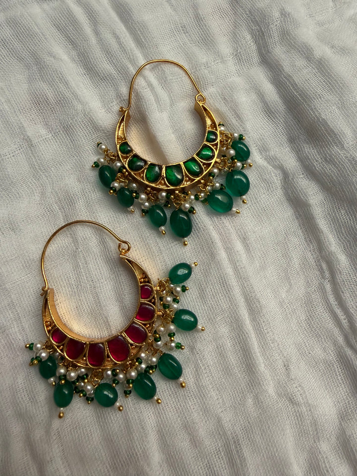 Cia double sided red green jhumki earrings