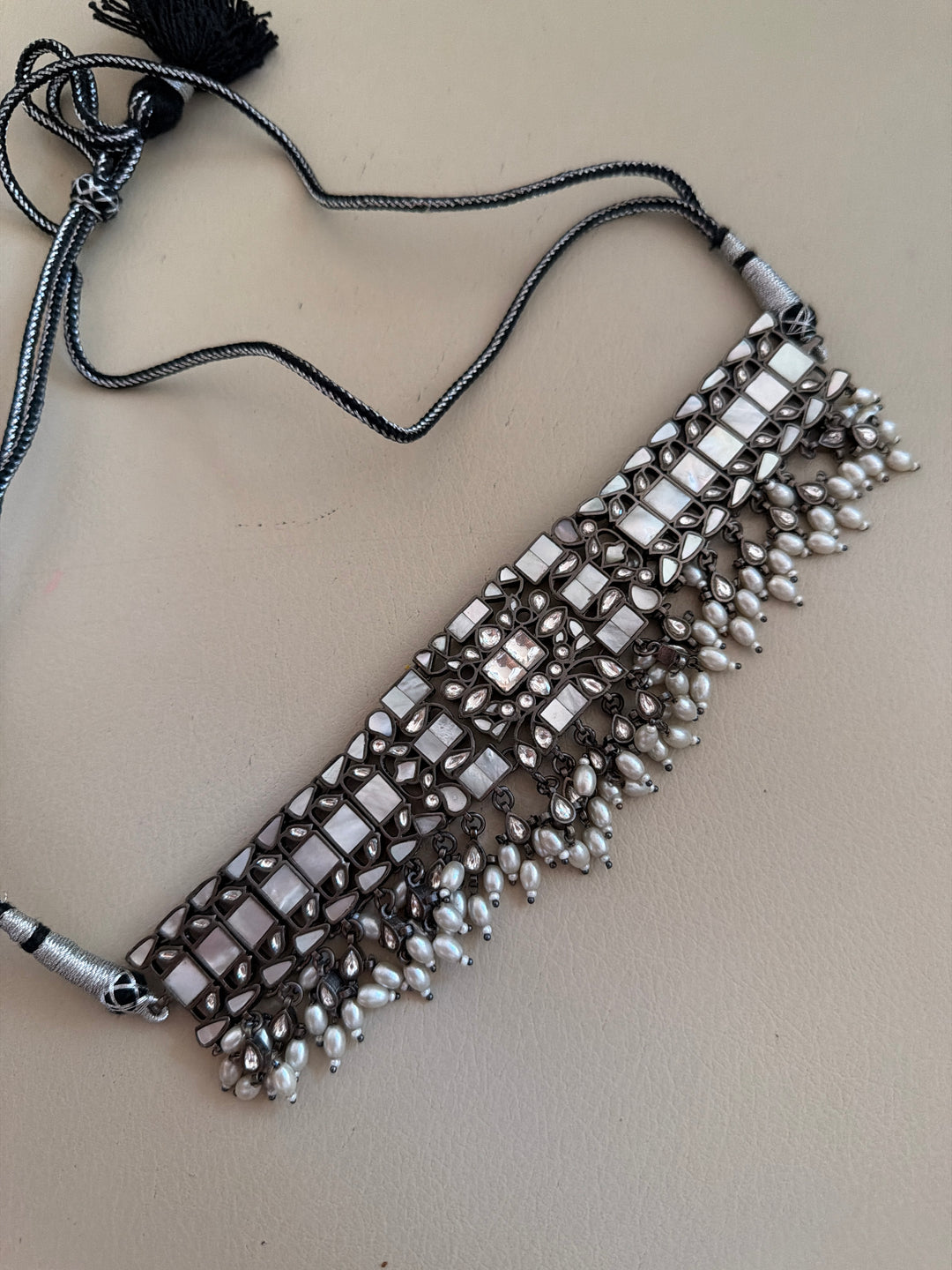 Charcoal mop necklace