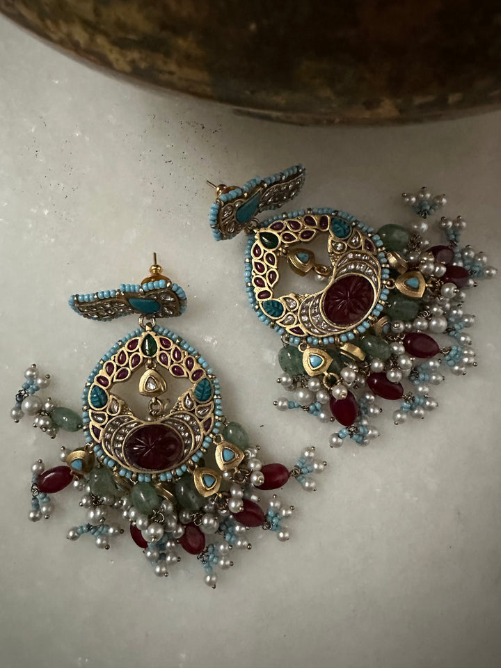 Turqoise bagh jhumki earring