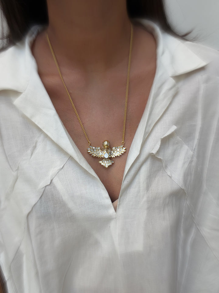 Milky celestial eagle necklace