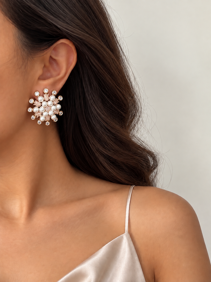 Pearl coral stud earrings