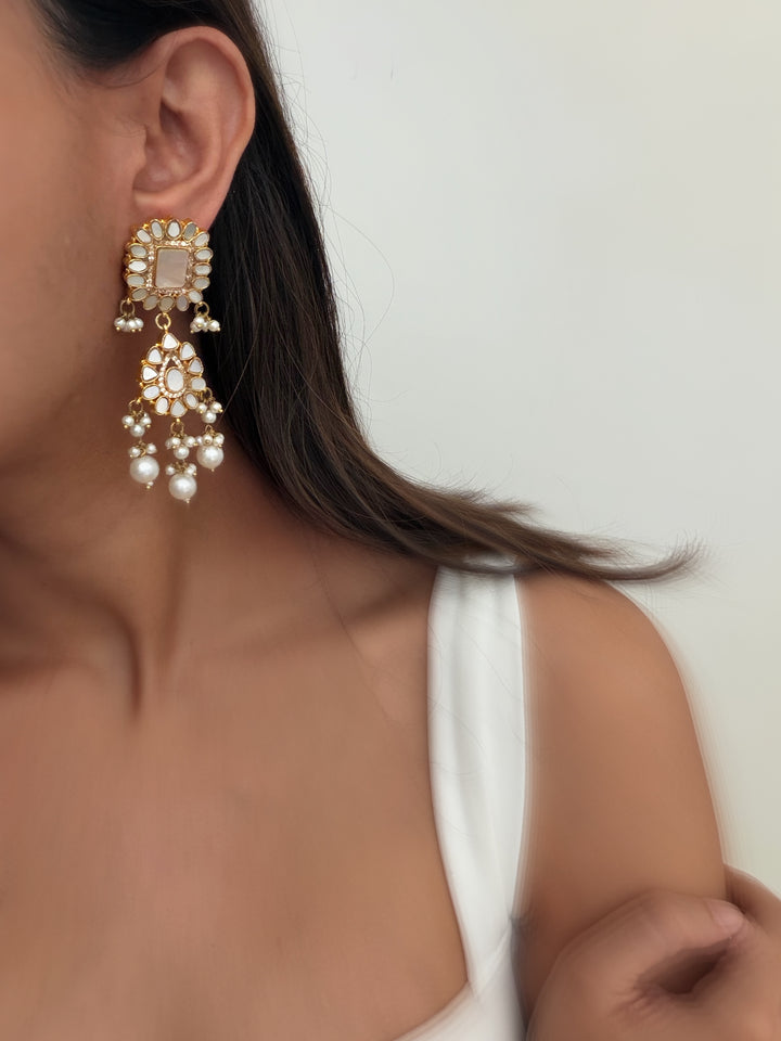 Milky long earrings