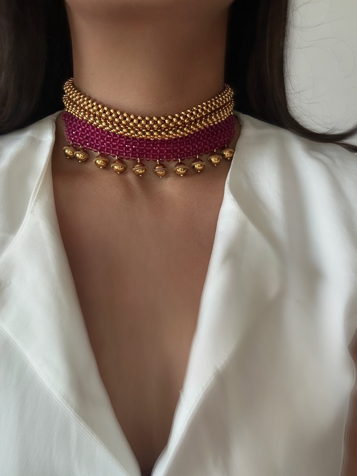 Gulabi ghunghroo necklace set