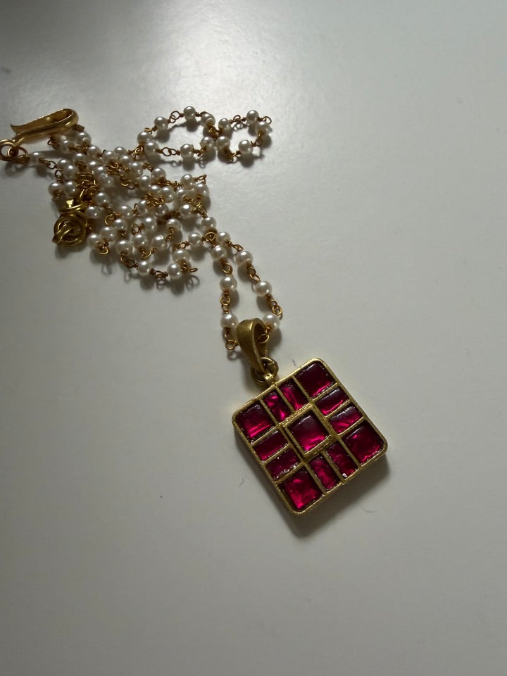Pink checkered necklace