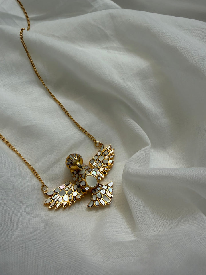 Milky celestial eagle necklace