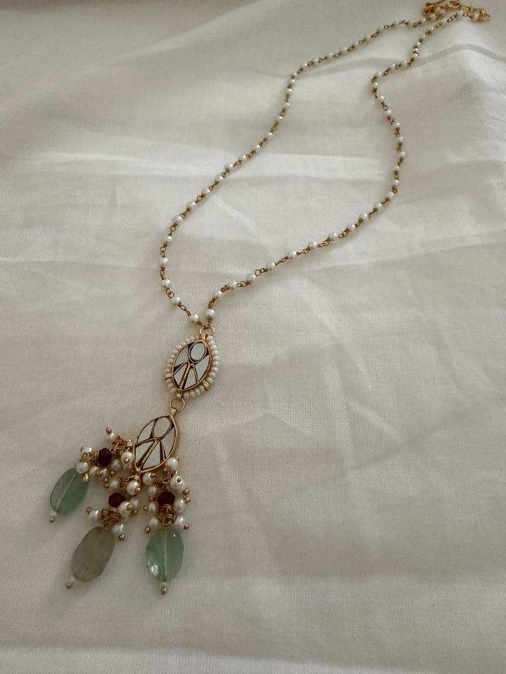 Moon crust long pendant necklace