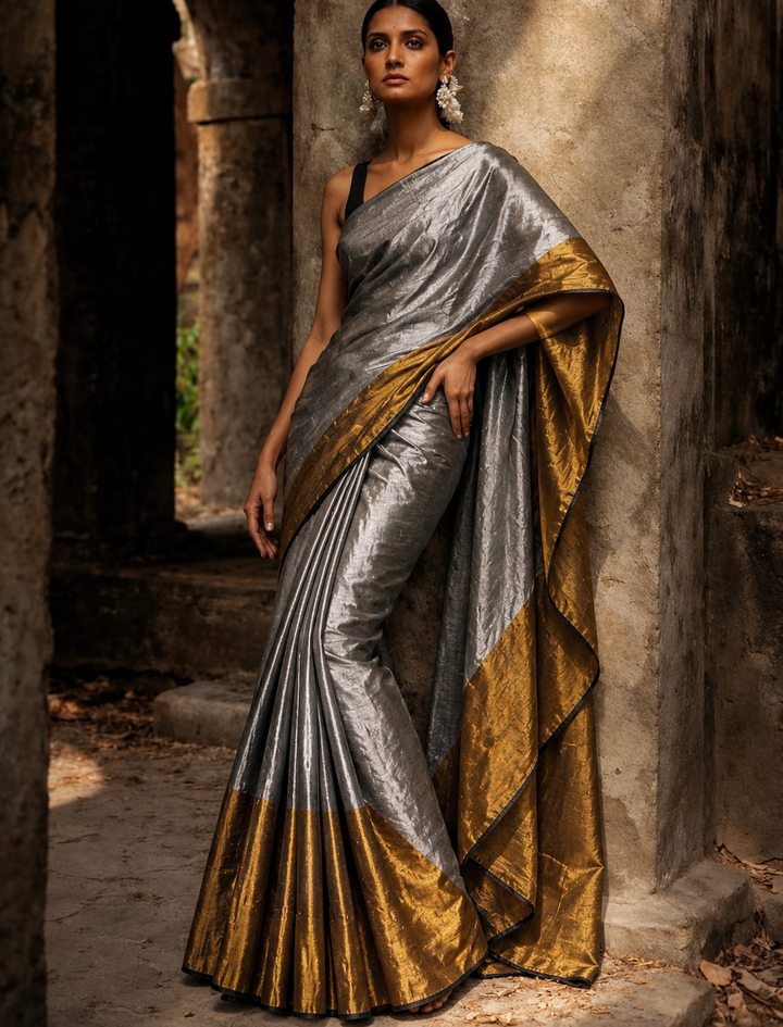 Silver with gold saree