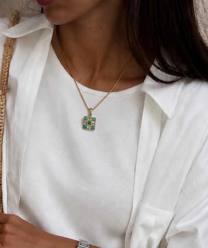 Blue checkered necklace