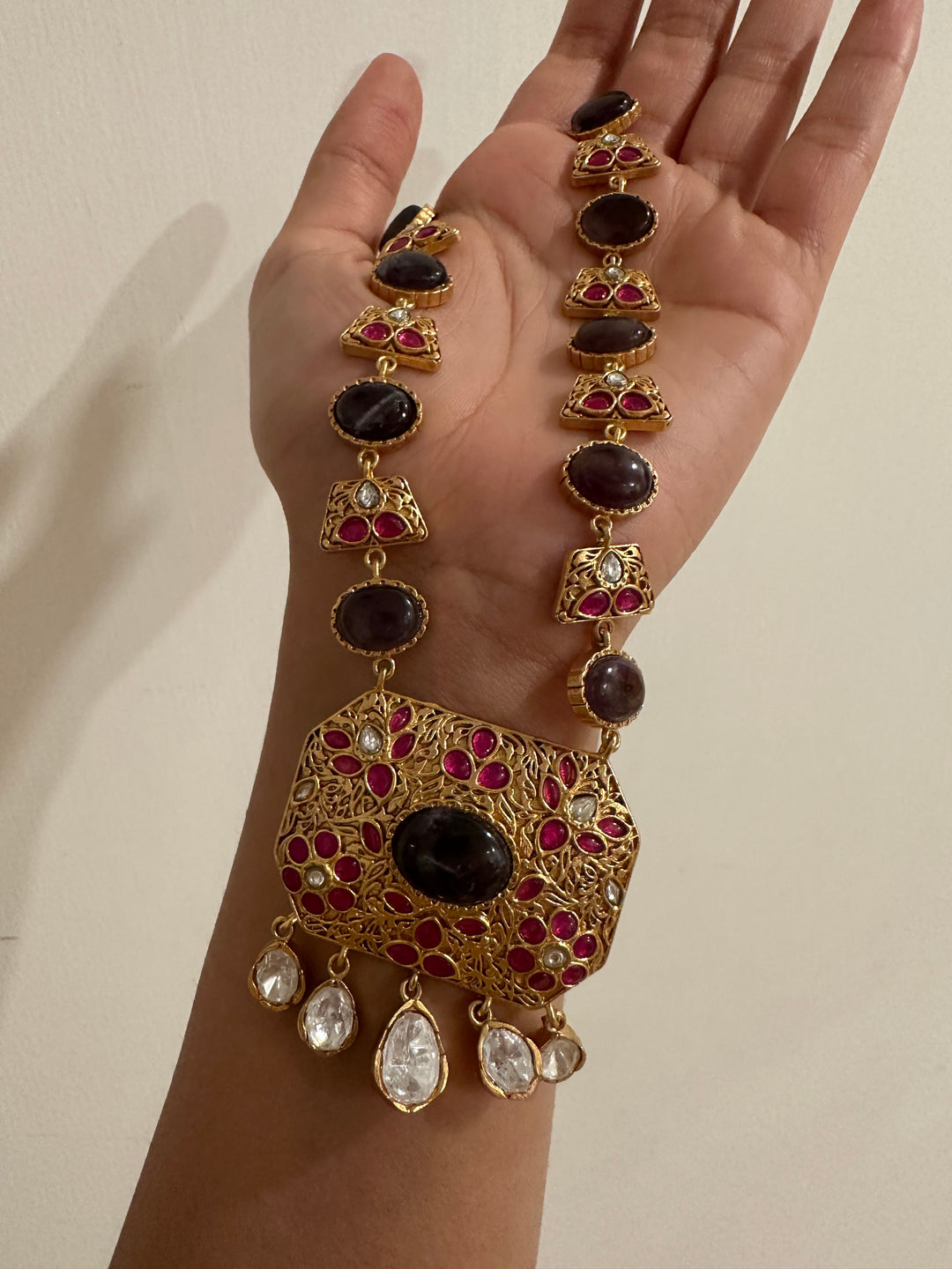 Nizam amethyst batti necklace