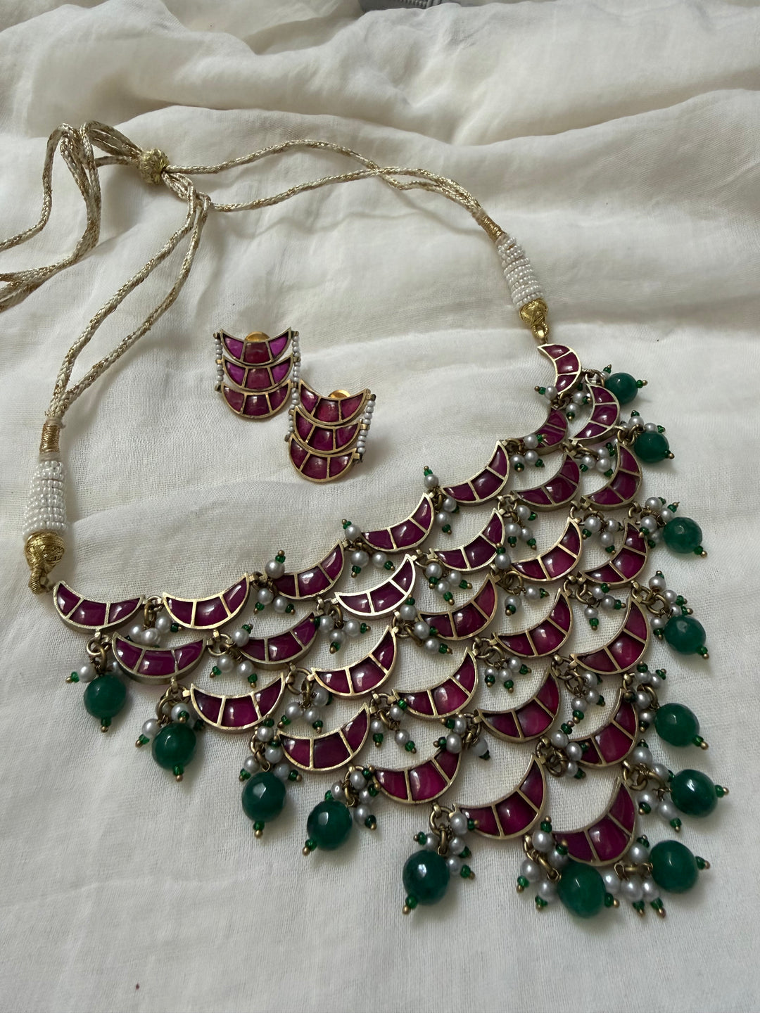 Pink chand necklace set