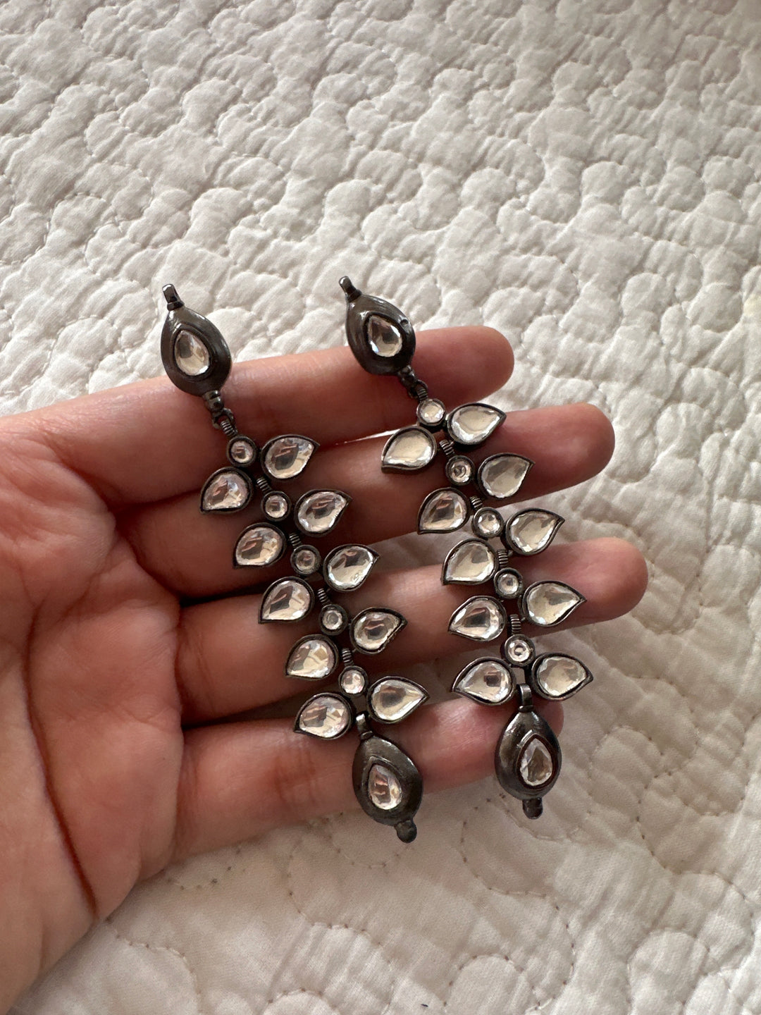 Petal charcoal linear earrings