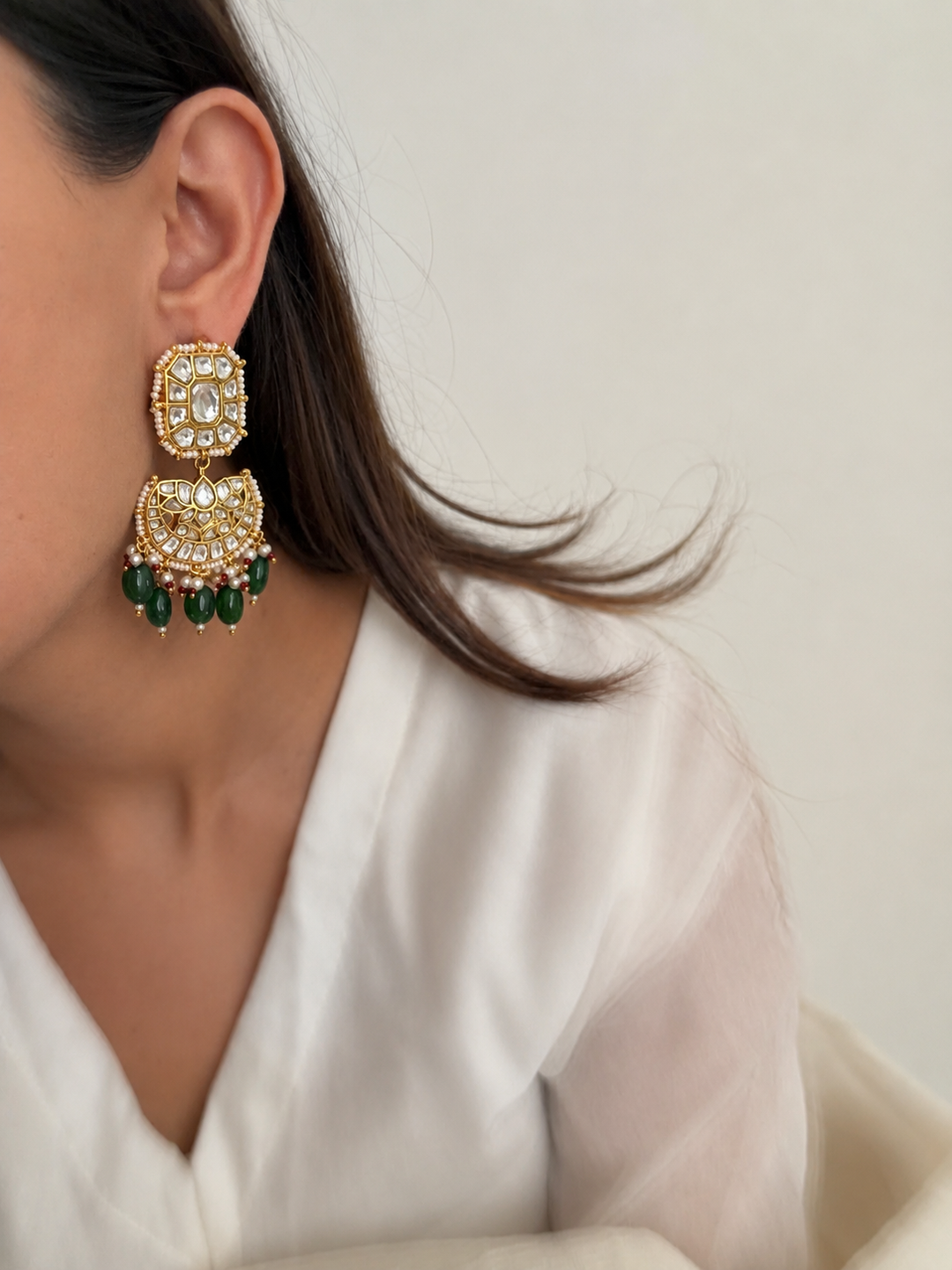 Lotus green bridal earrings