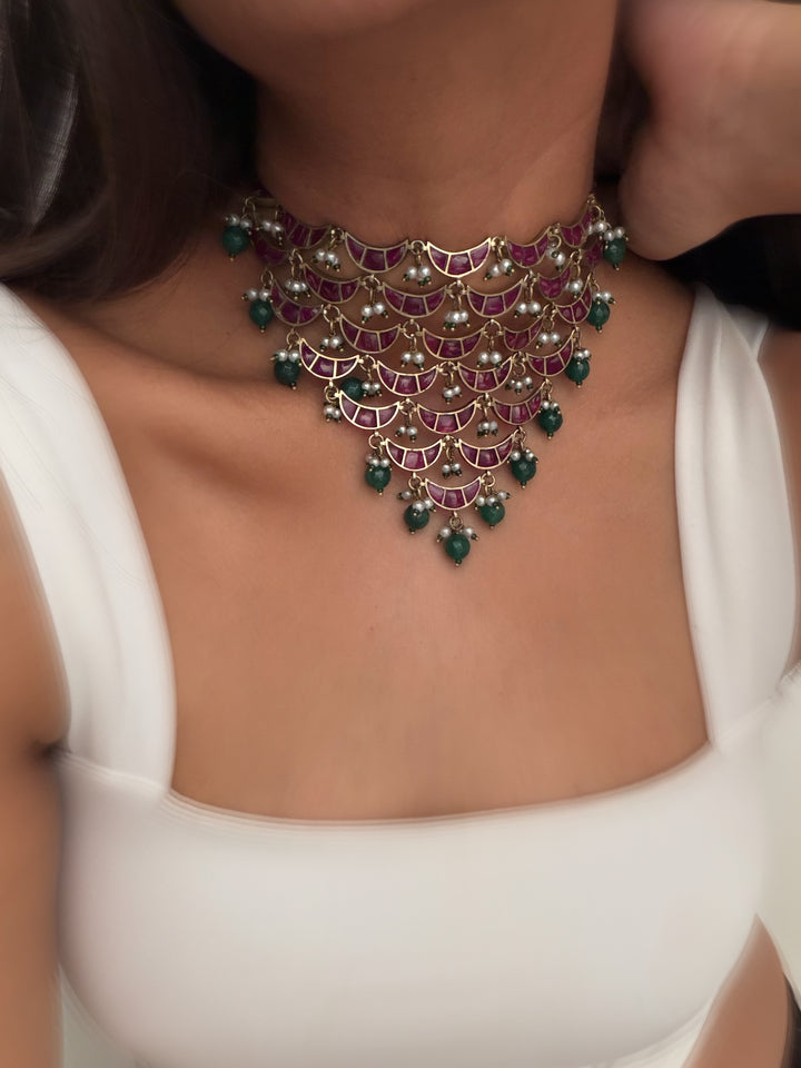 Pink chand necklace set