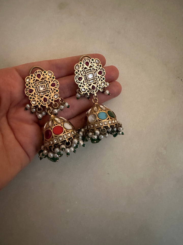 Navratan jhumki earrings