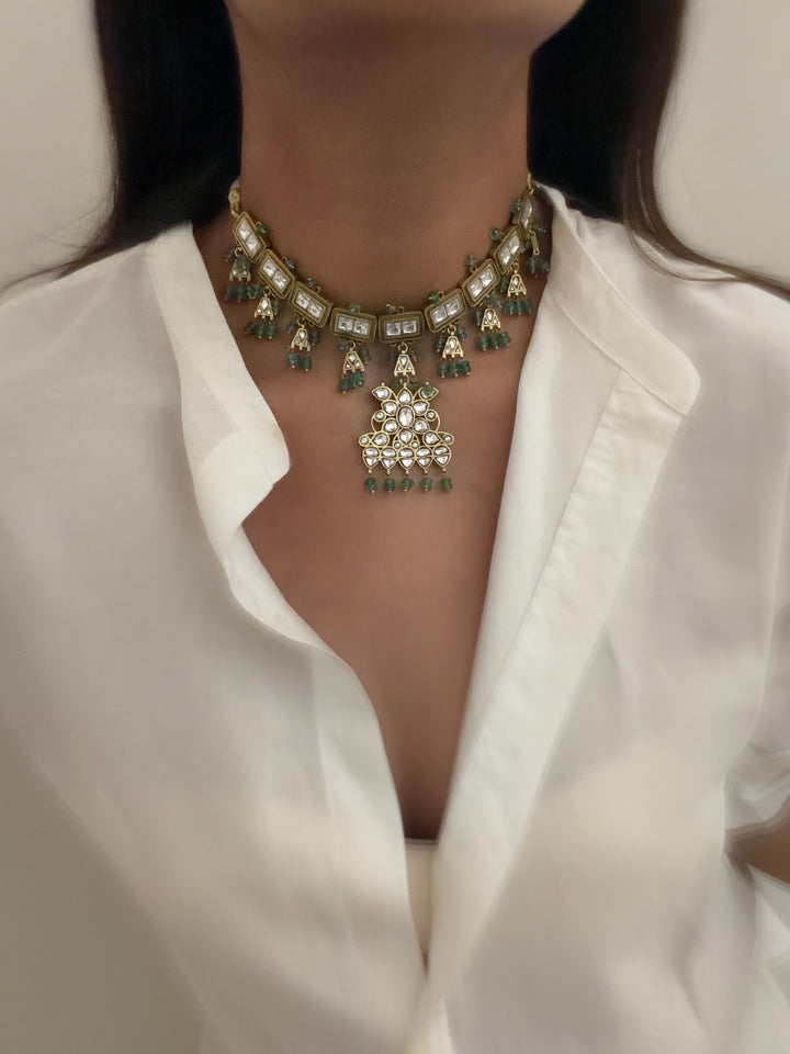 Green panag necklace set