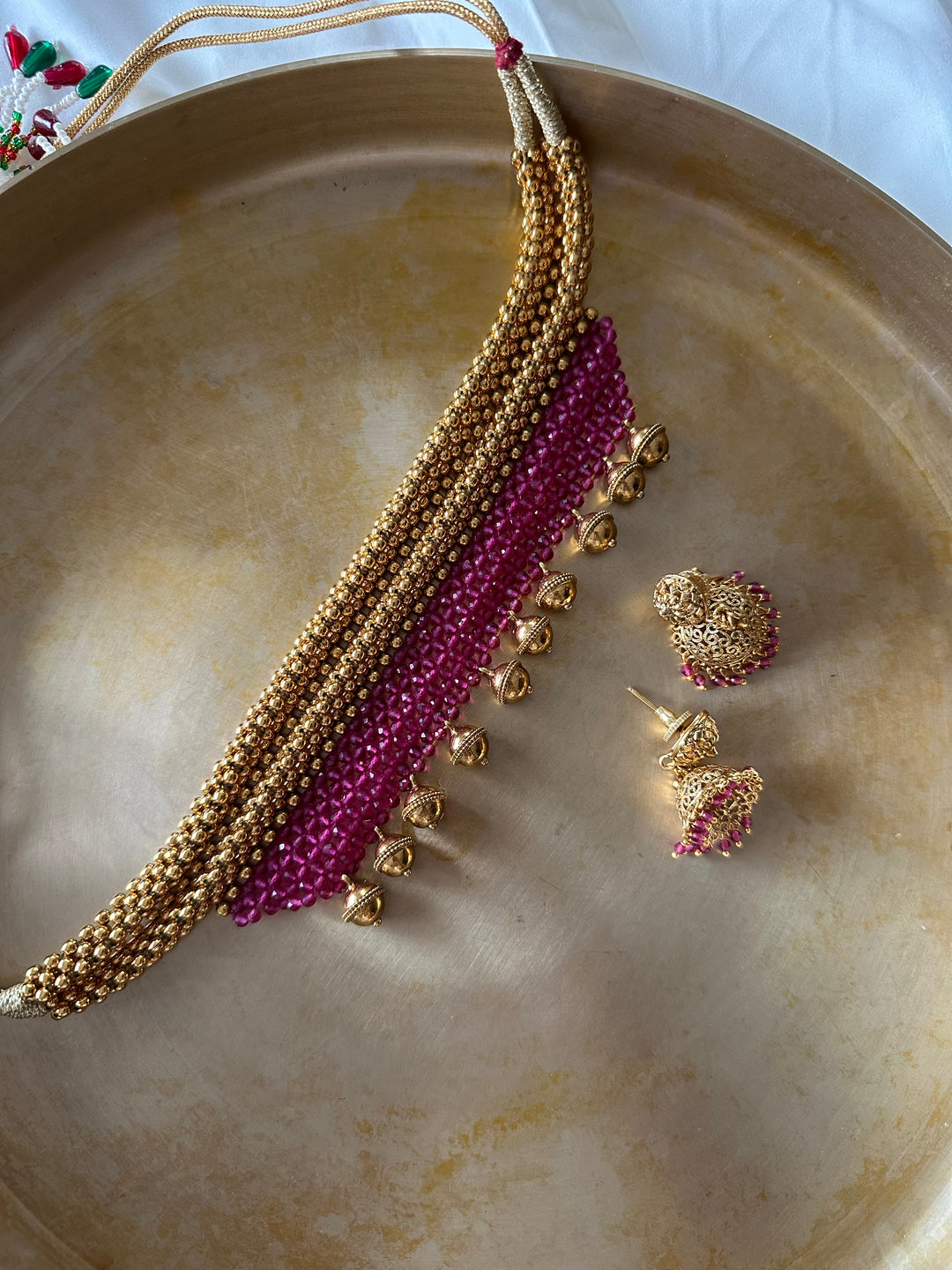 Gulabi ghunghroo necklace set