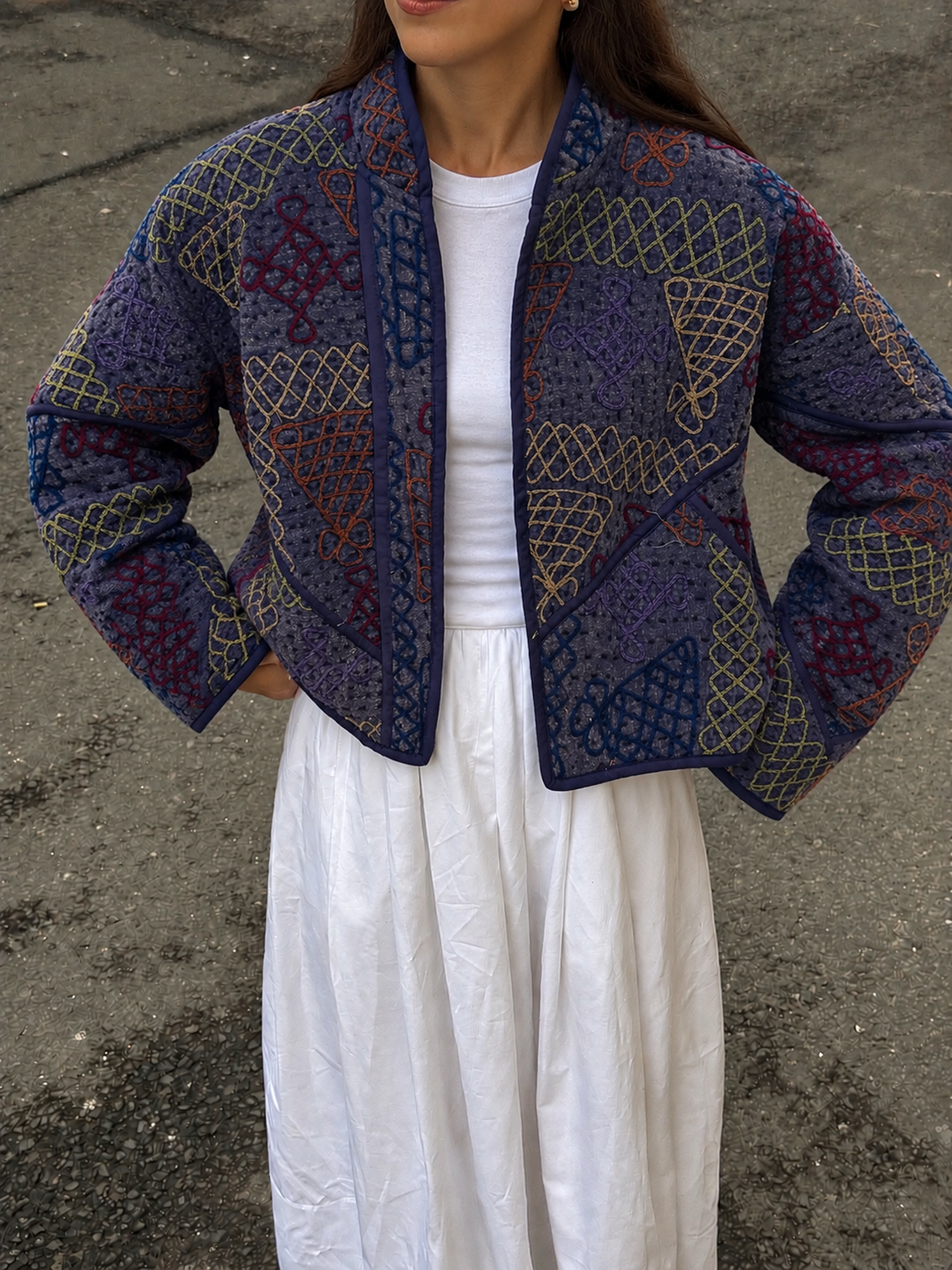 Embroidered katha work jacket
