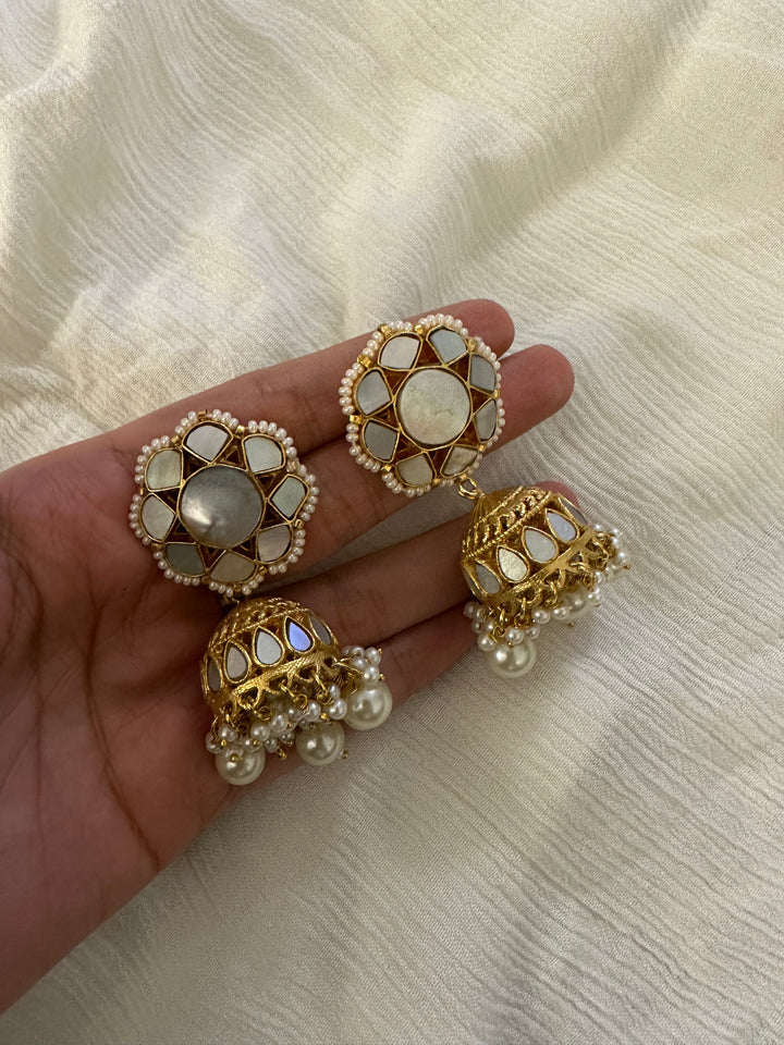 Milky Jhumki Flower Earrings