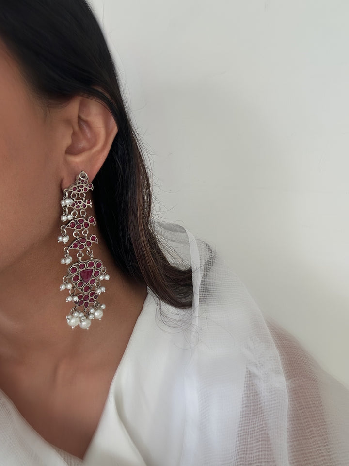 Silver chidiya earrings