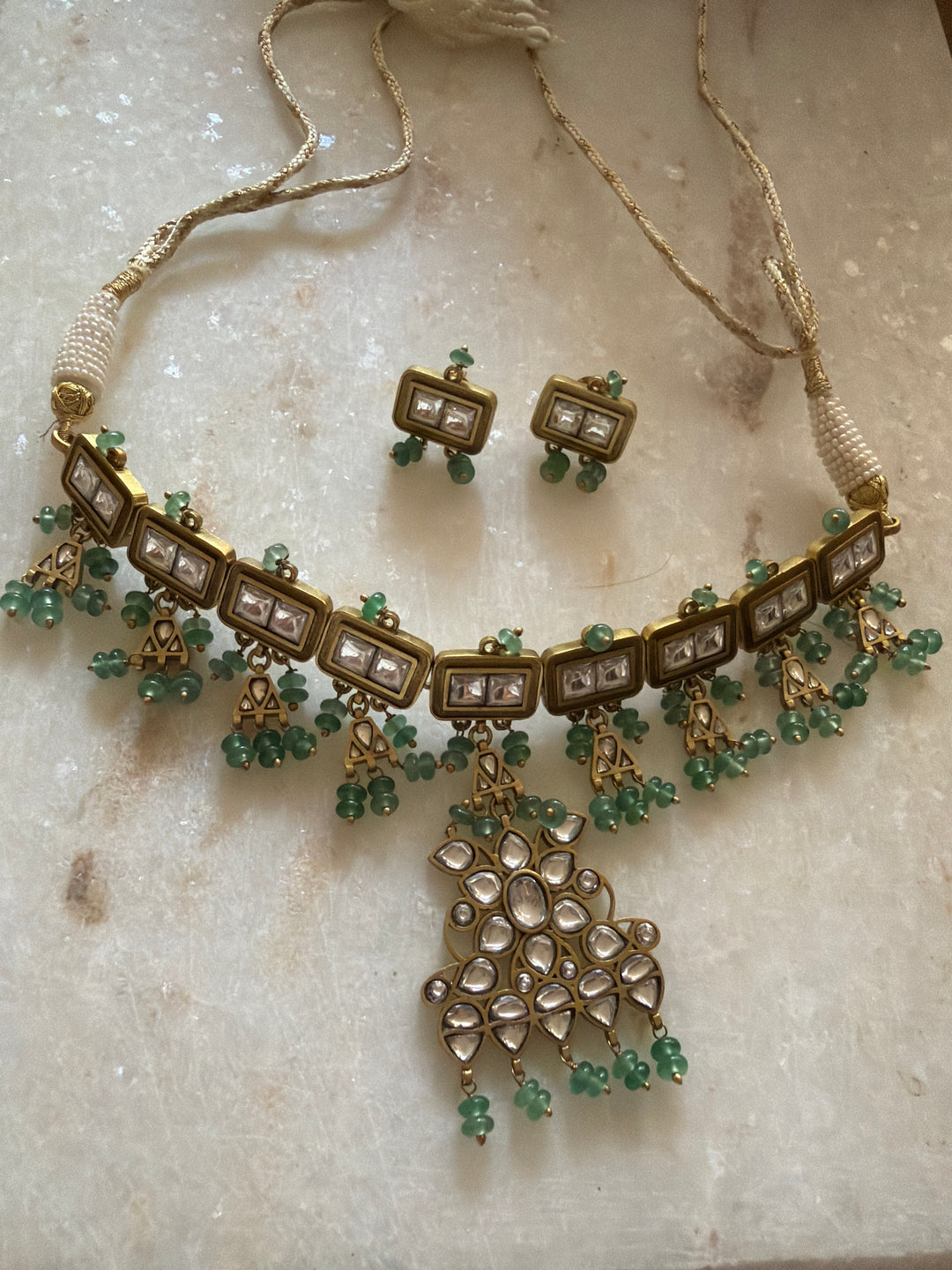 Green panag necklace set