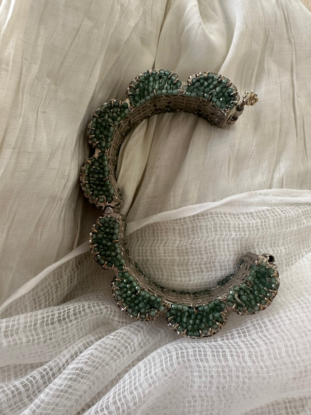 Silver pastel green bangle bracelet