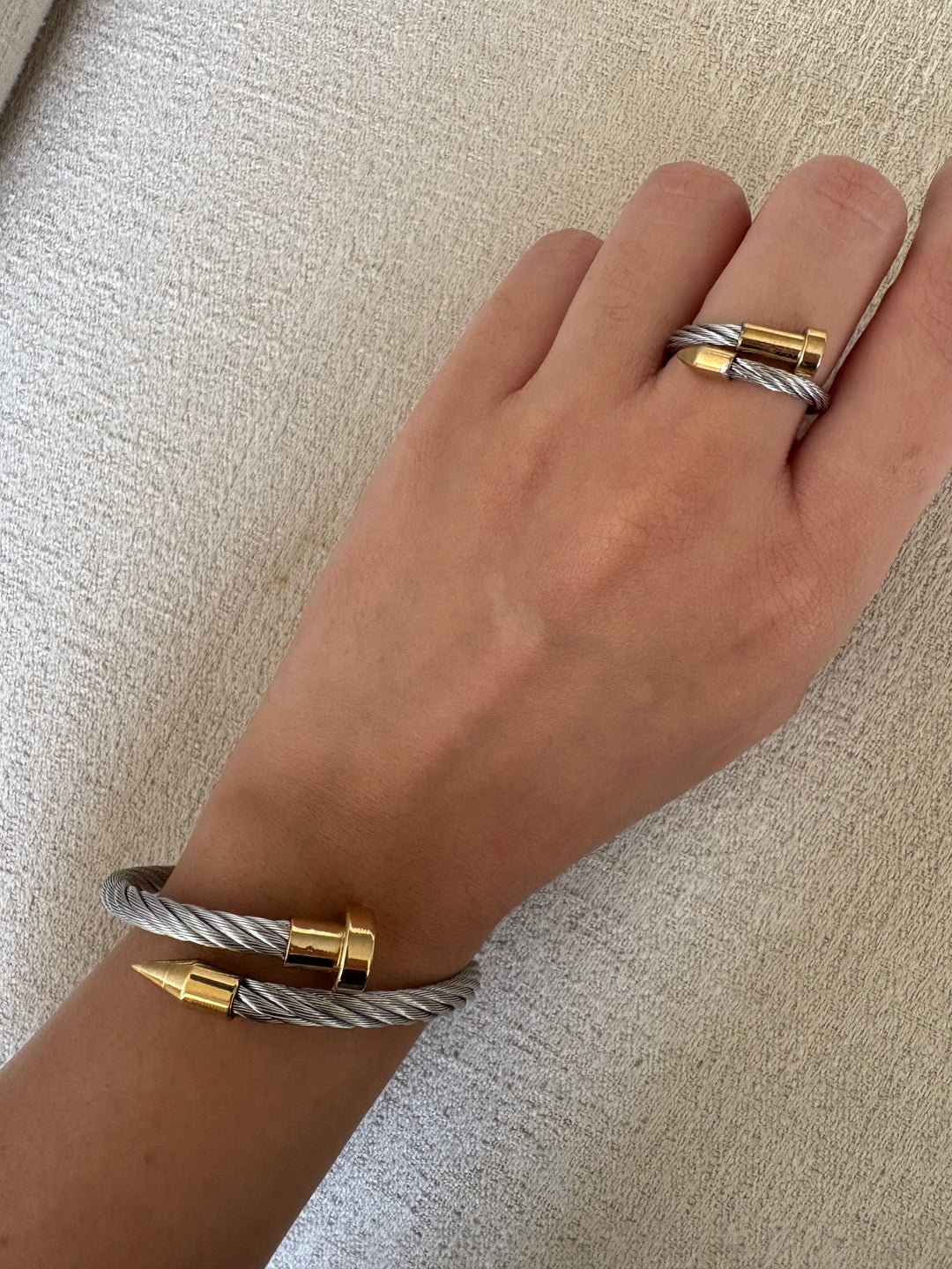 Coil wire wrap bracelet & ring set