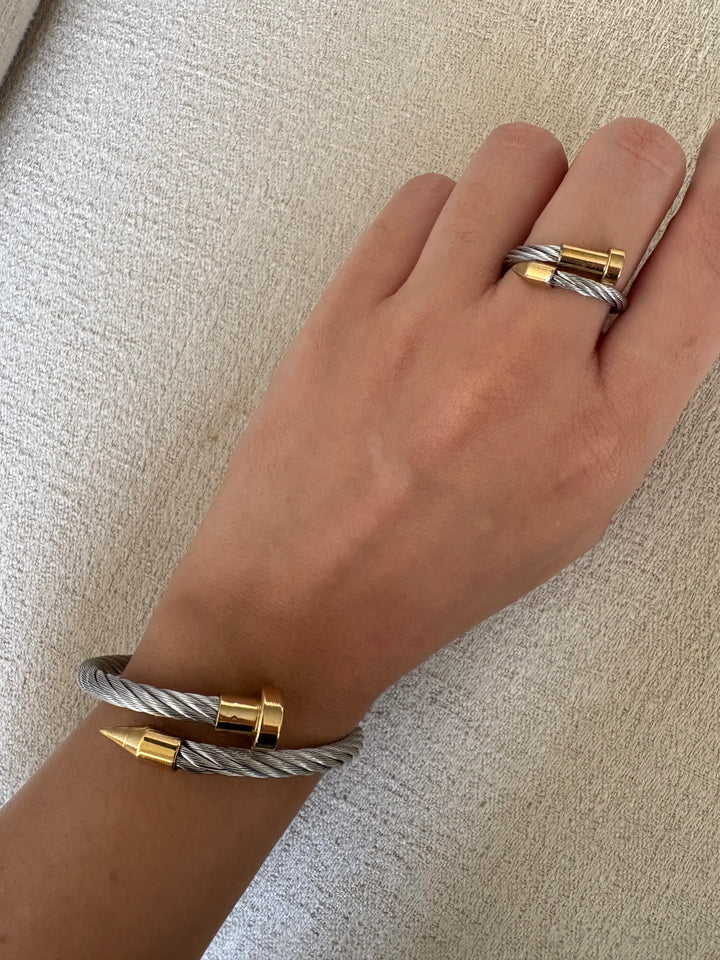 Coil wire wrap bracelet & ring set