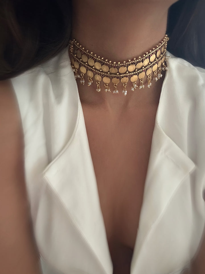 Sona coin choker necklace set