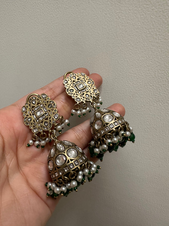 Green jhumki earrings
