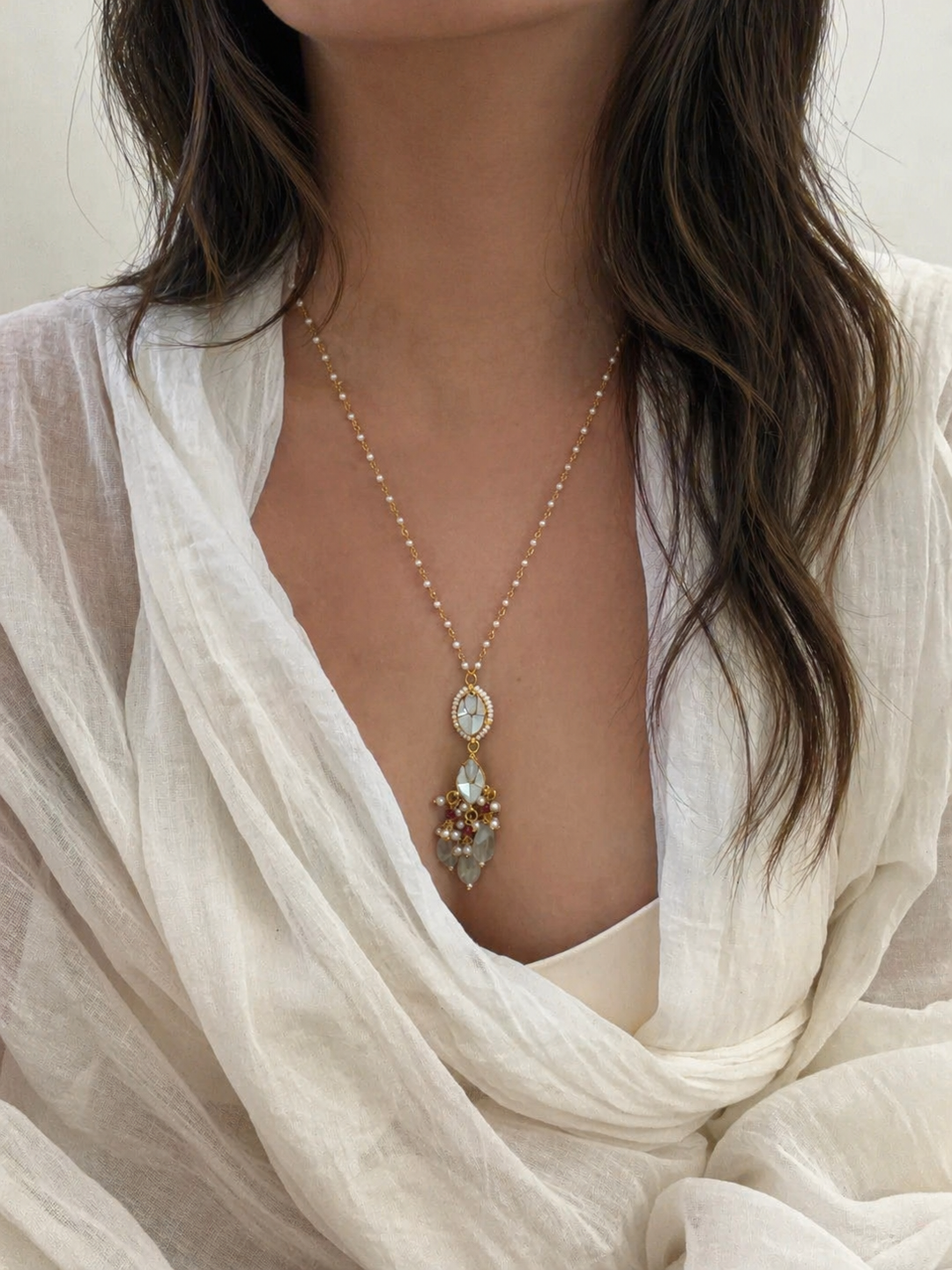 Moon crust long pendant necklace