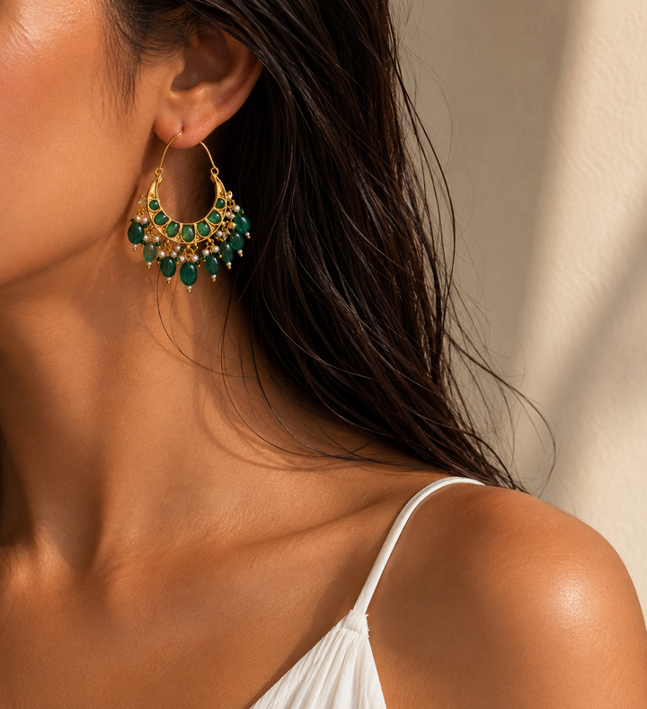 Cia double sided red green jhumki earrings
