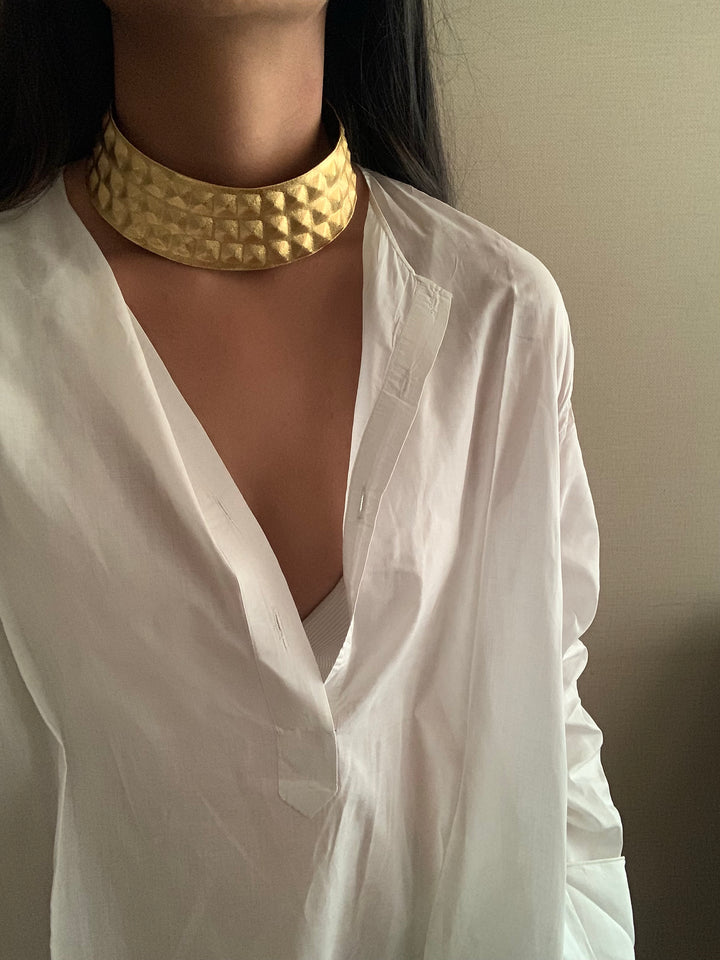 Gold Checkered Choker Necklace