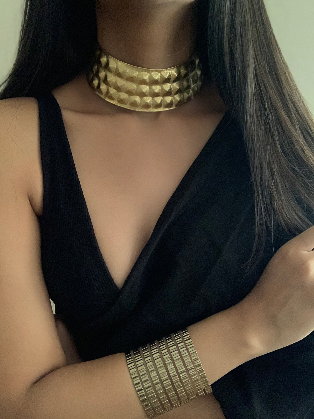 Gold Checkered Choker Necklace