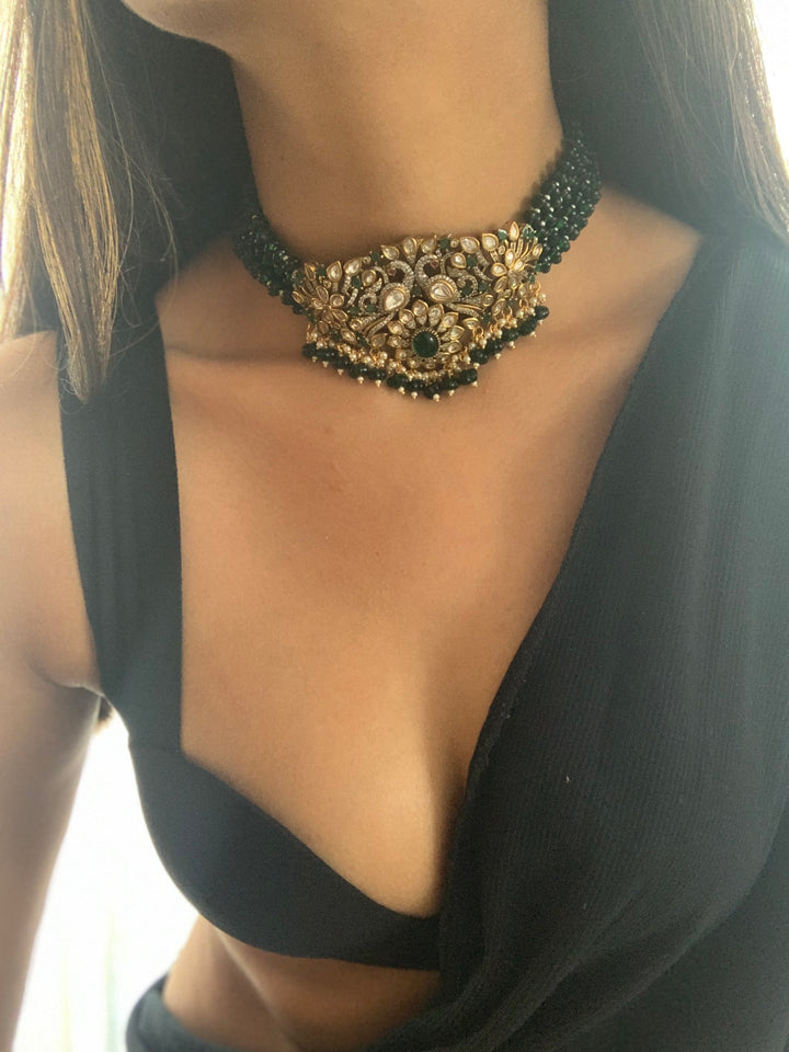 Peony Green Choker Necklace Set