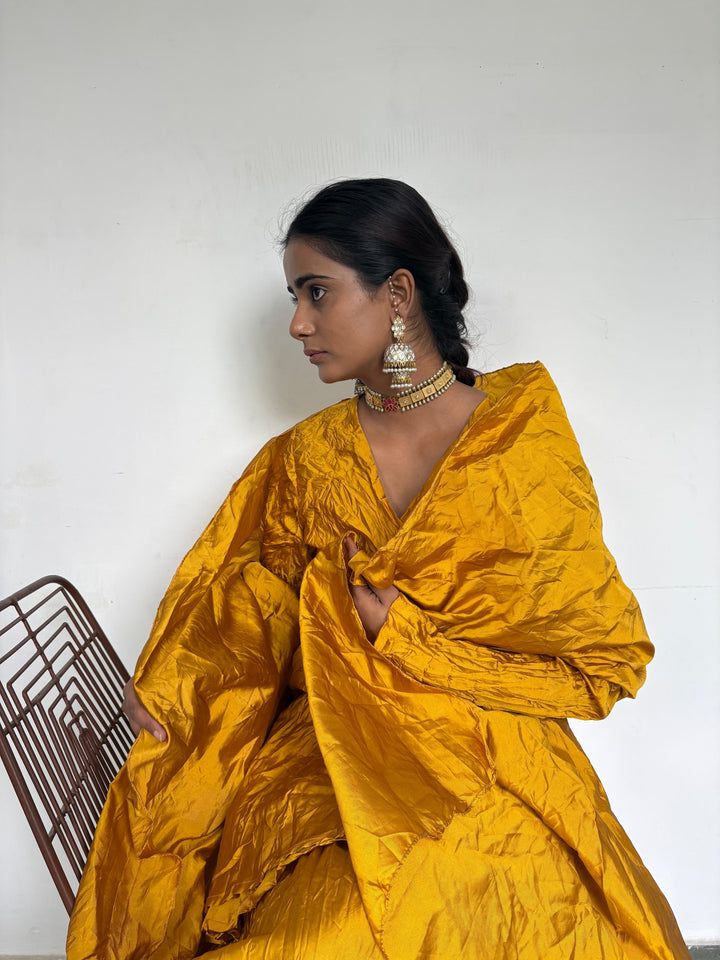 Crushed skirt kurta dupatta set yellow