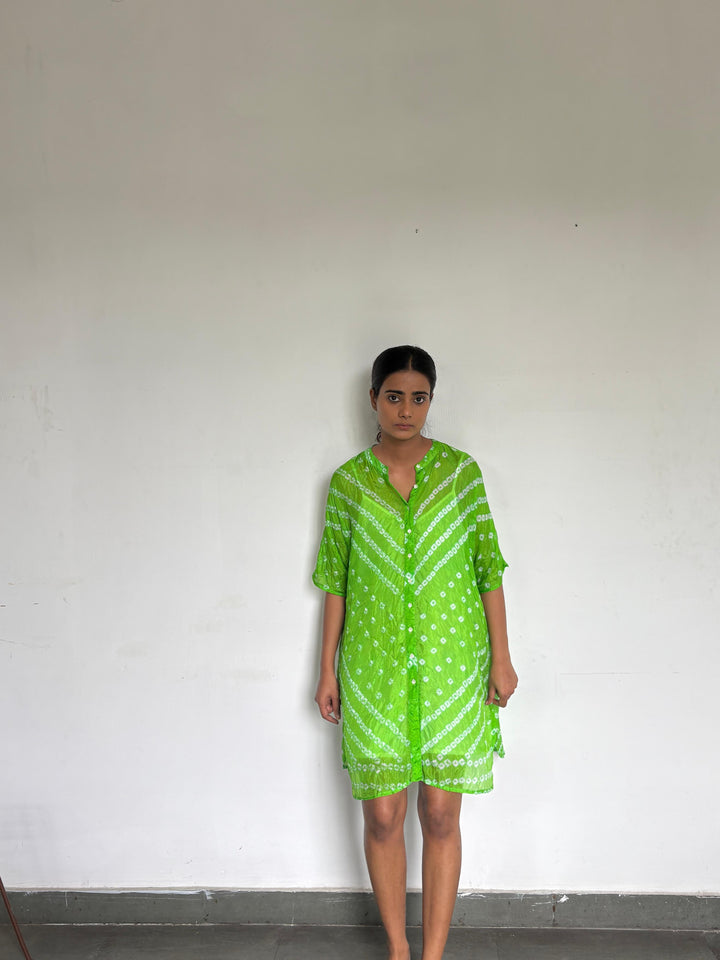 Bandhej Dress (Bright green )