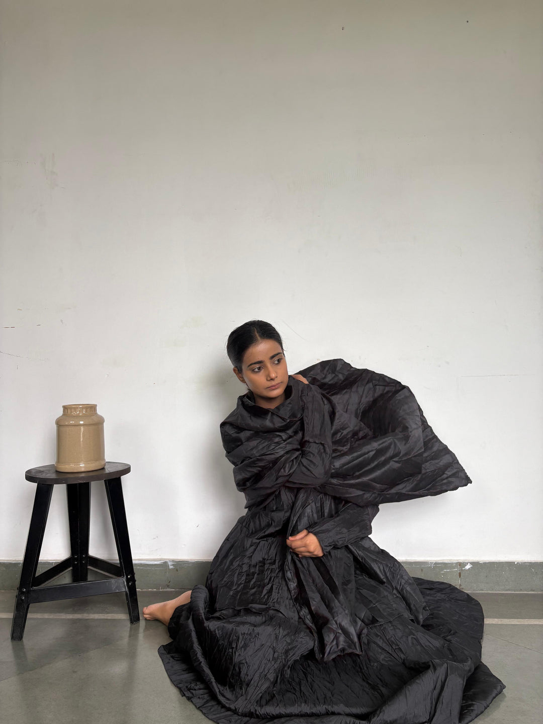 Crushed skirt kurta duppata set black