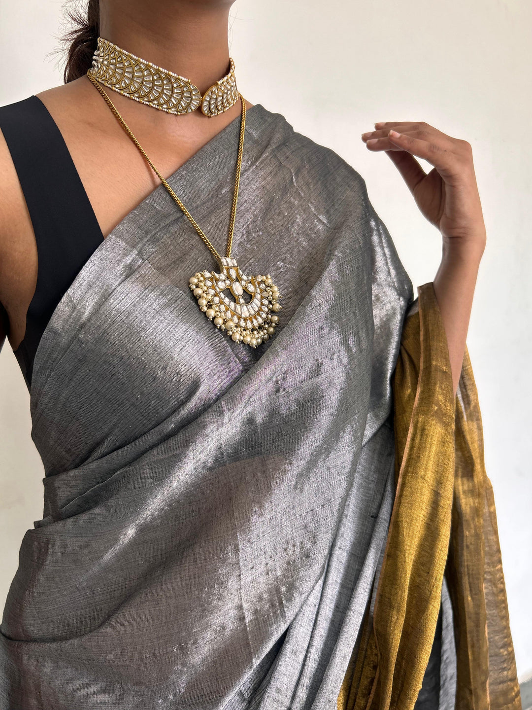 Silver with gold saree