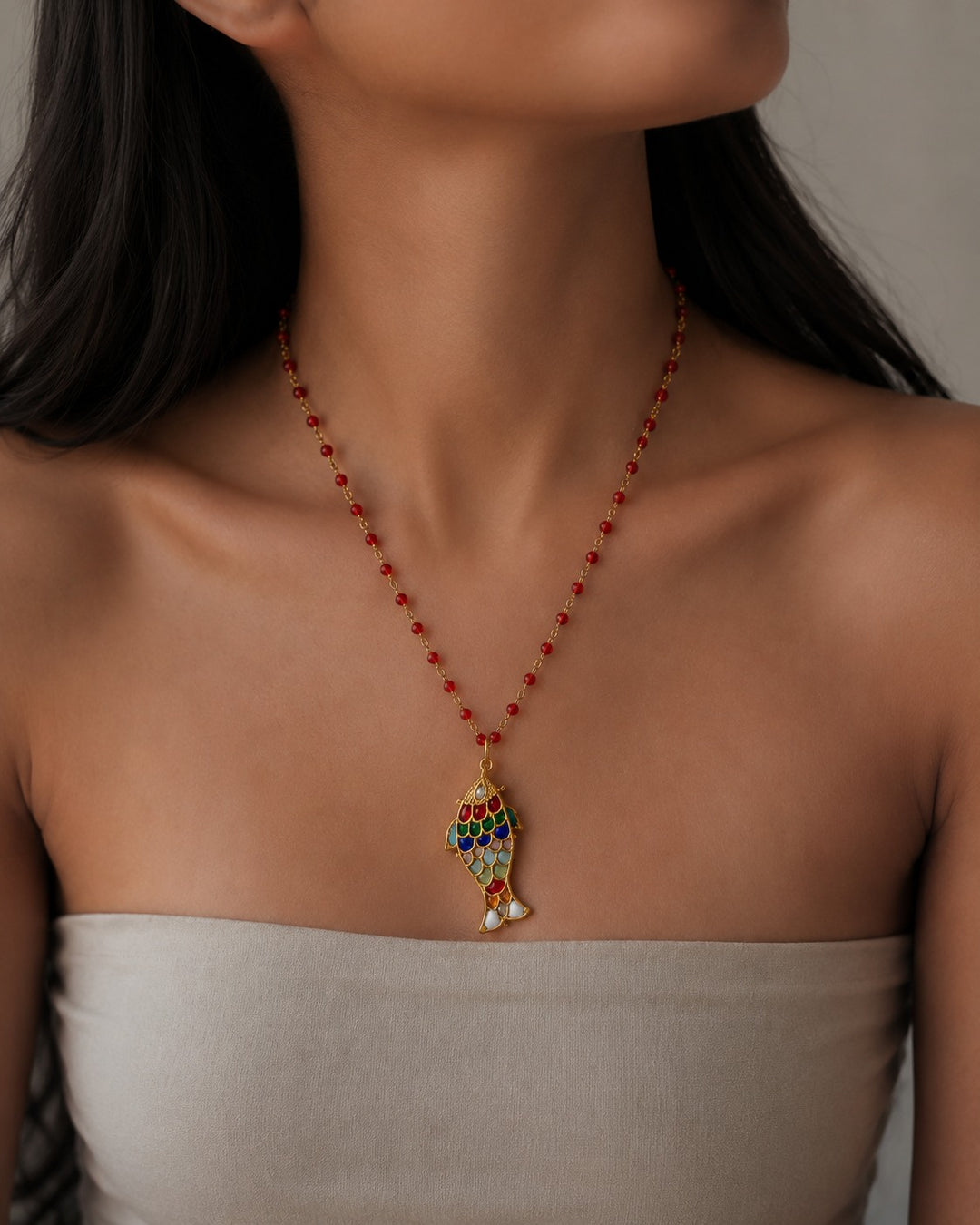 Rani red string fish necklace