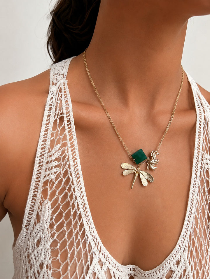 Dragonfly stone charm necklace
