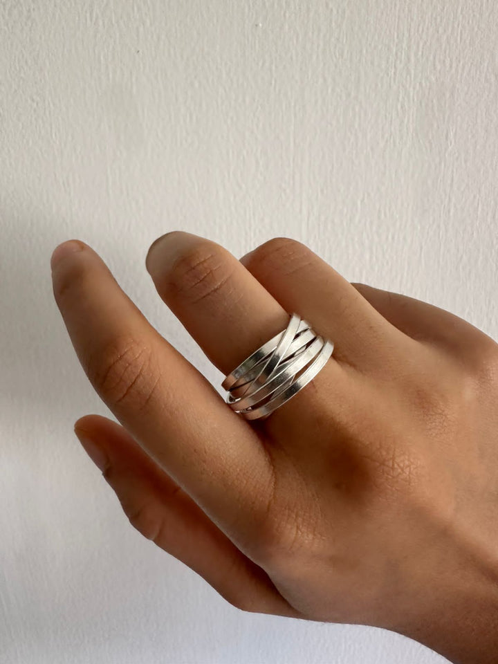 Silver overlap band ring