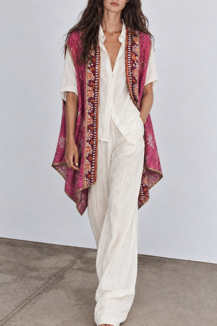 Reversible silk kantha cape