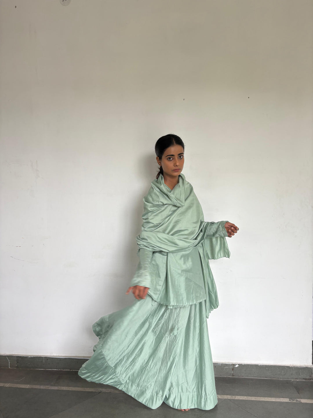 Crushed skirt kurta dupatta set