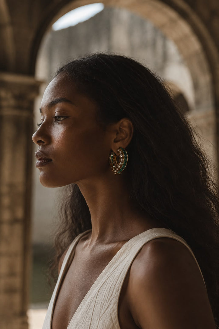 Green crystal paan earrings